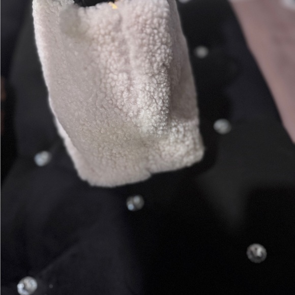 STAUD Black and Cream Shearling Tote